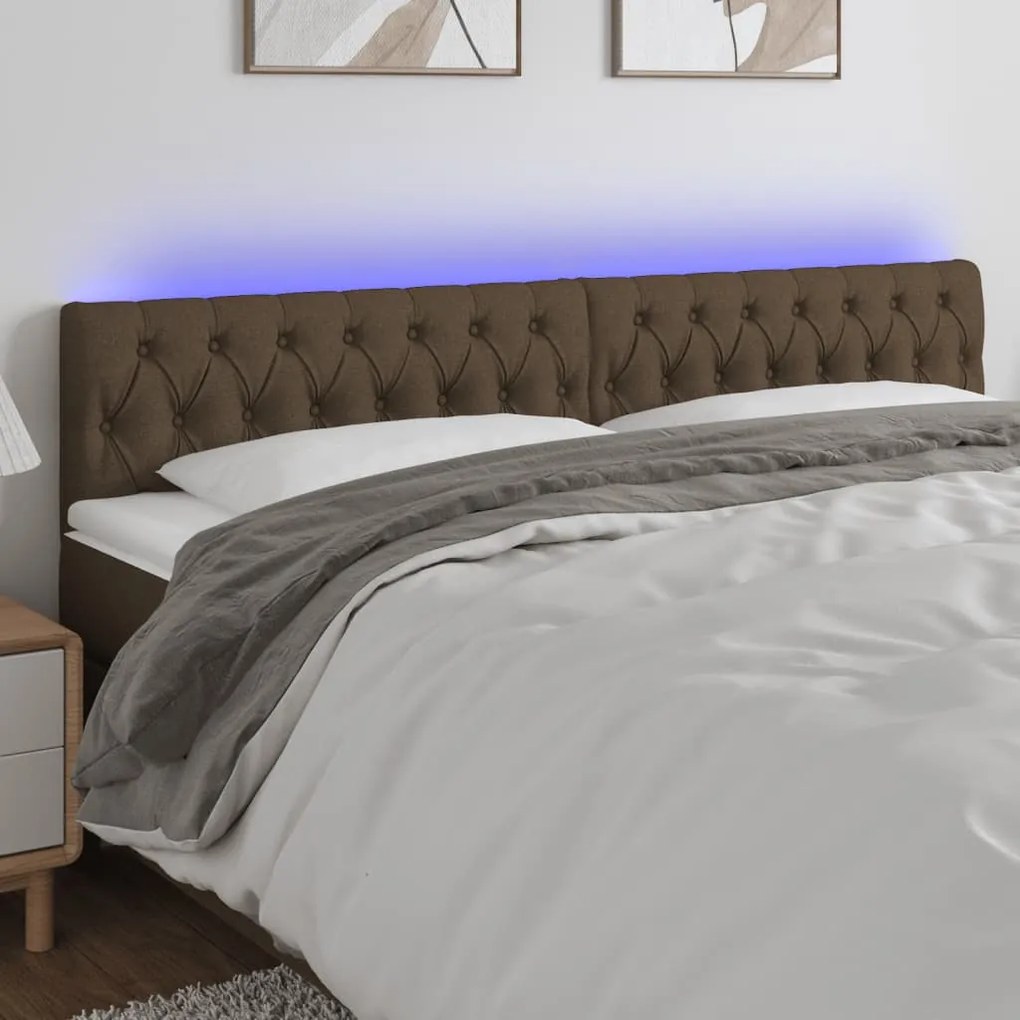 Testiera A Led Marrone Scuro 180x7x78/88 Cm İn Tessuto /