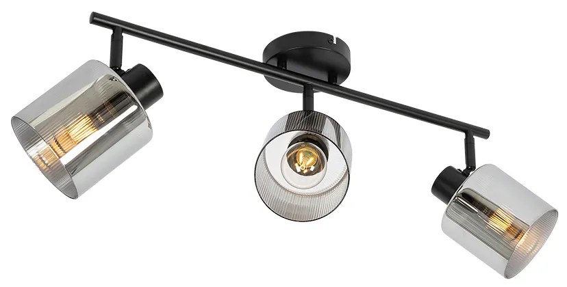 Faretto da soffitto nero con vetro fumé 3 luci orientabili - Laura