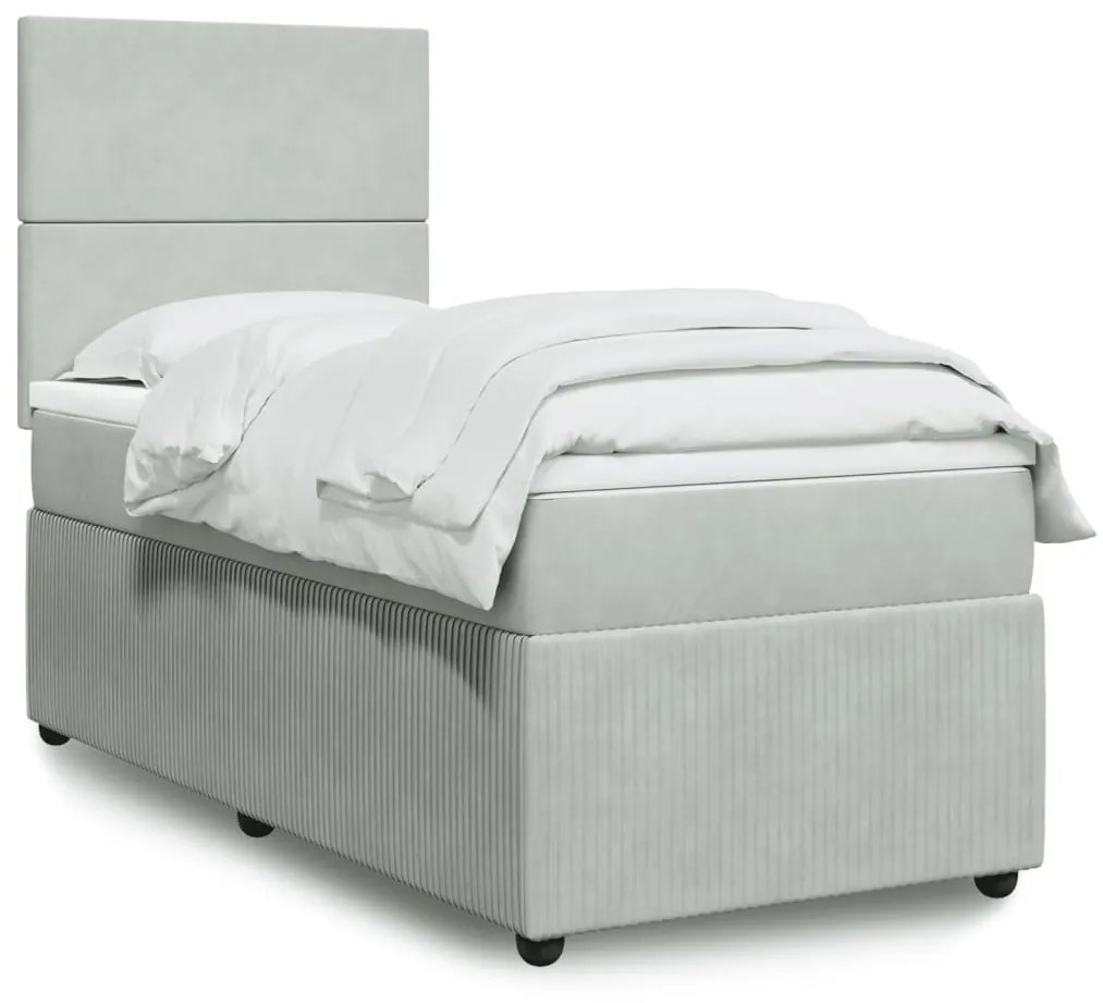 Giroletto A Molle Con Materasso Grigio Chiaro 90x200 Cm Velluto /