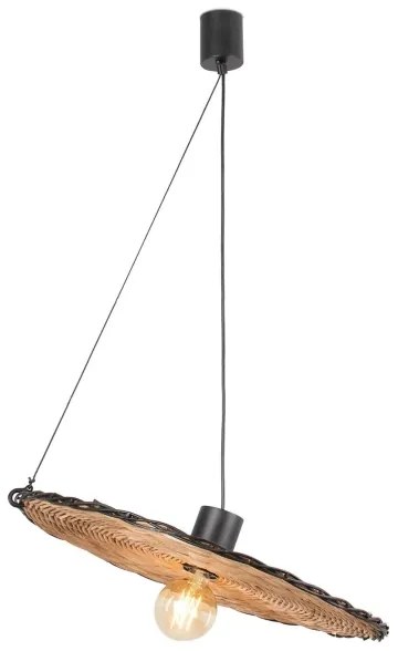 FARO 68590-70 - Lampadario su corda COSTAS 1xE27/15W/230V d. 100 cm nero/rattan