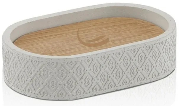 Porta saponetta bagno dappoggio grigio Gedy serie Afrodite in cemento e bamboo