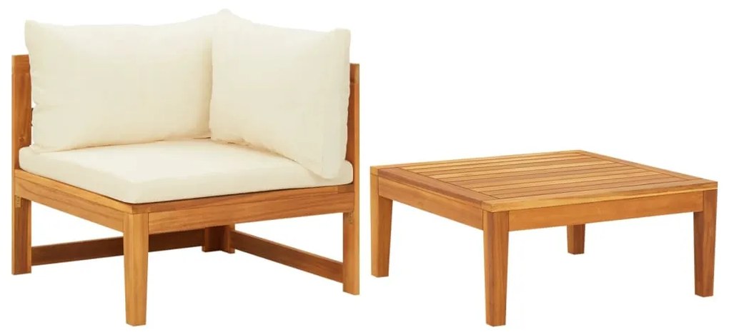 Set divani giardino 2 pz cuscini bianco crema in legno d&#039;acacia