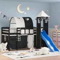 Letto a Soppalco con Torre Bambini Bianco e Nero 80x200cm Pinocod mxl 109285