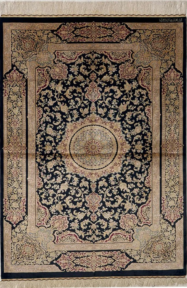 Ghom Tappeto persiano 100x150 Nero (Iran) Annodato A Mano