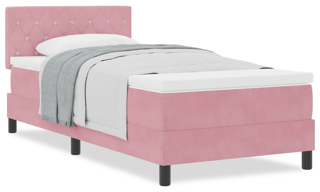 Letto con box spring e materasso rosa 90x200 cm velluto