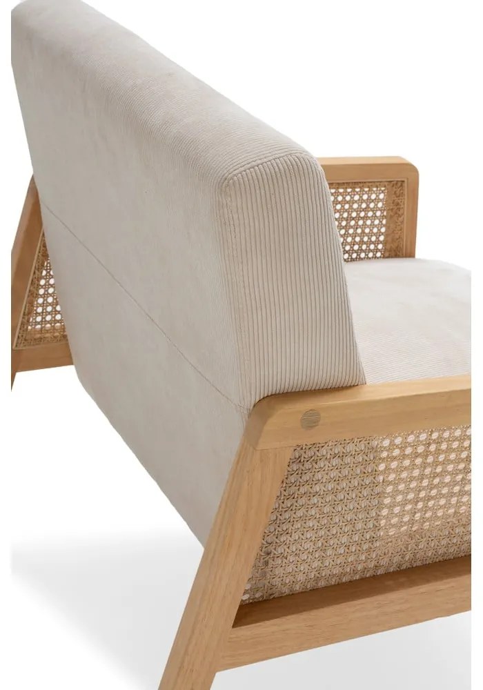 Poltrona con trama beige con rivestimento in velluto a coste Debra – Marckeric