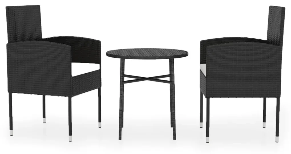 Set mobili da pranzo per giardino 3 pz polyrattan nero
