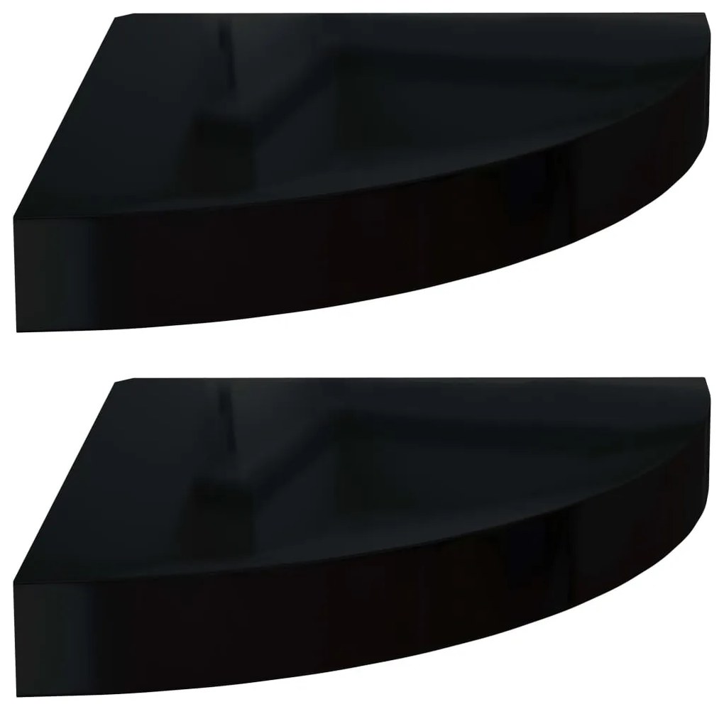 Scaffali angolari a parete 2 pz nero lucido 25x25x3,8 cm mdf