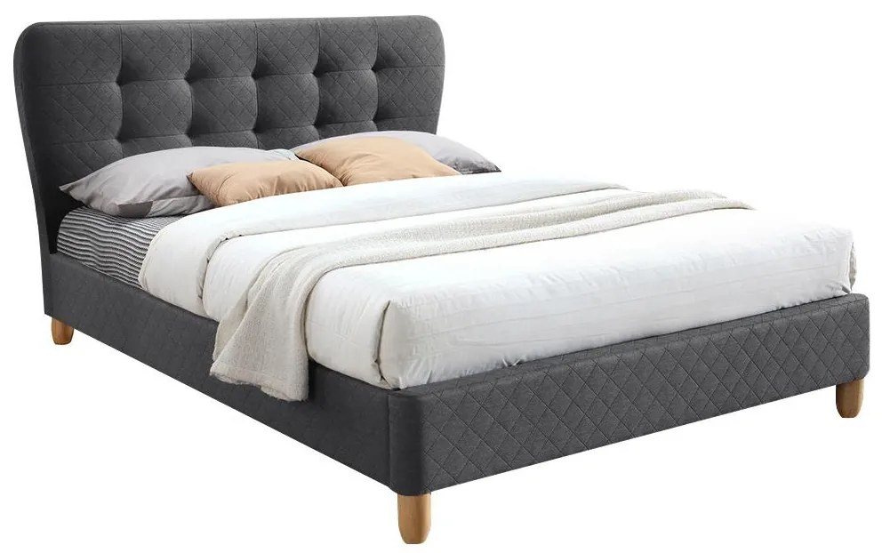 Letto matrimoniale alla francese 140 x 190 cm - con testiera capitonné - Tessuto - Grigio - ELIDE