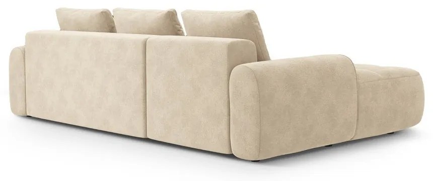 Divano angolare beige allungabile/con contenitore (con penisola a sinistra/con chaise lounge) con rivestimento in velluto Linz – Cosmopolitan Design