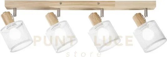 Spot twinset con base in legno 4 luci attacco e14 max 40w 54x14x16cm
