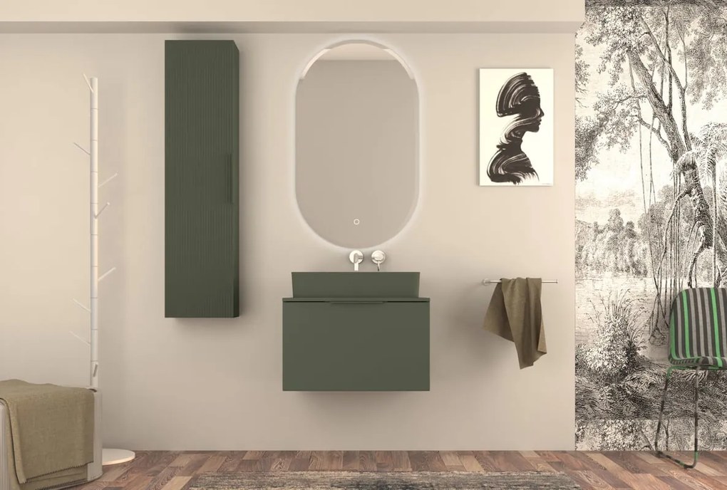 Mobile da bagno sospeso sotto lavabo L 70 x H 43 x P 44 cm verde laccato opaco, 2 cassetti BADEN HAUS Modula