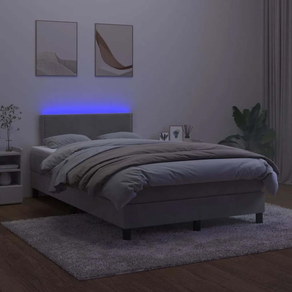 Letto a Molle Materasso e LED Grigio Chiaro 120x190 cm Velluto