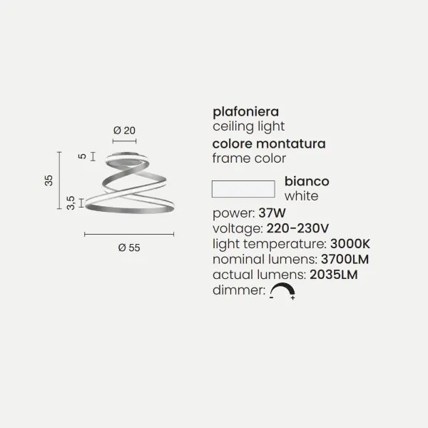 Plafoniera moderna VUELTA a LED D55 cm in metallo verniciato Bianco