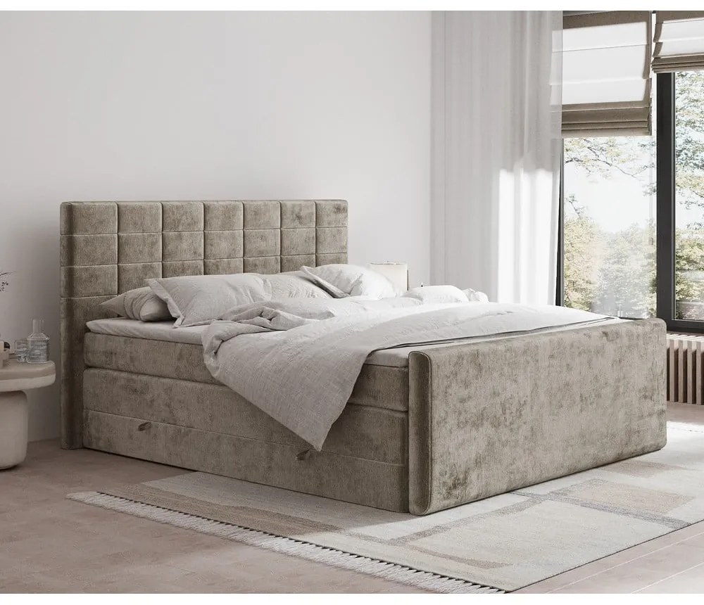 Letto boxspring marrone chiaro con contenitore 160x200 cm Ava – Maison de Rêve