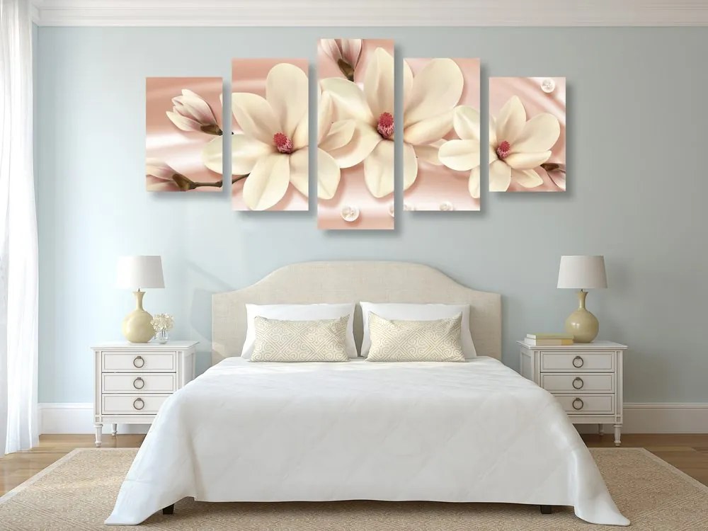 Quadri 5 pezzi – Magnolia di lusso con perle