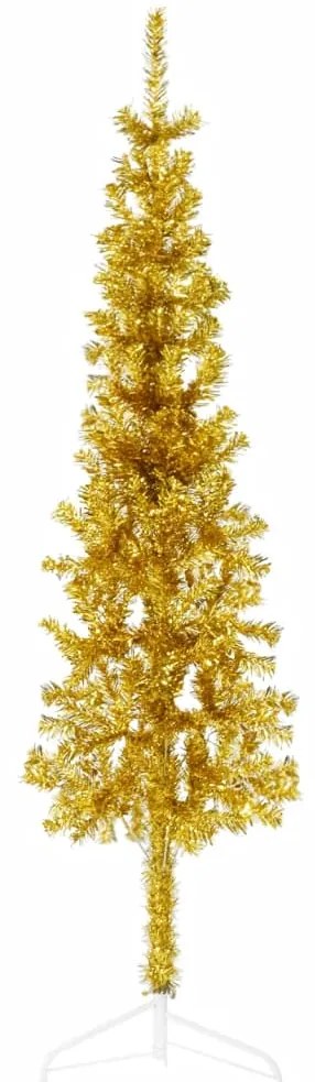 Albero di Natale Artificiale Sottile con Supporto Oro, 150cm