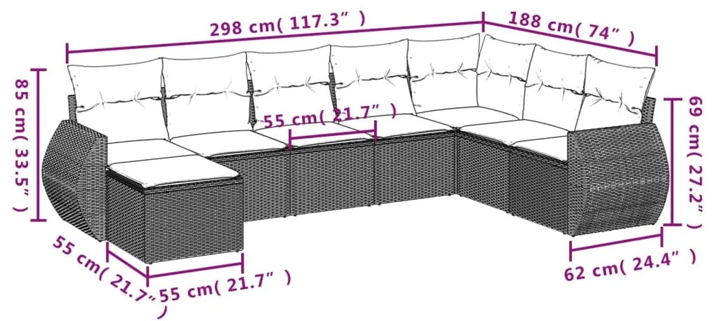 Set Divani da Giardino con Cuscini 8 pz Nero in Polyrattan