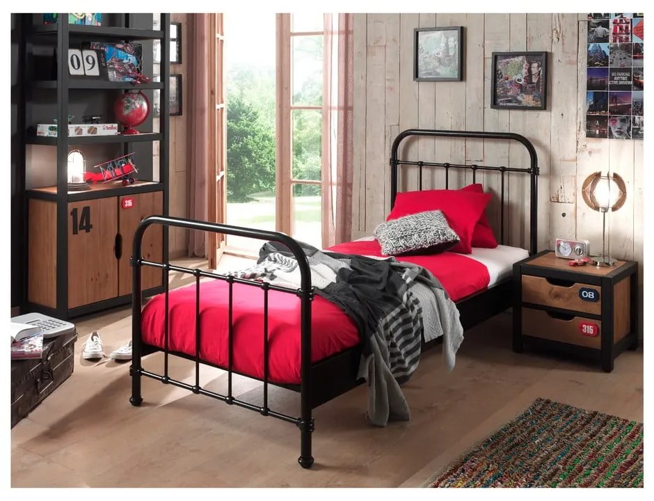 Letto per bambini in metallo nero , 90 x 200 cm New York - Vipack