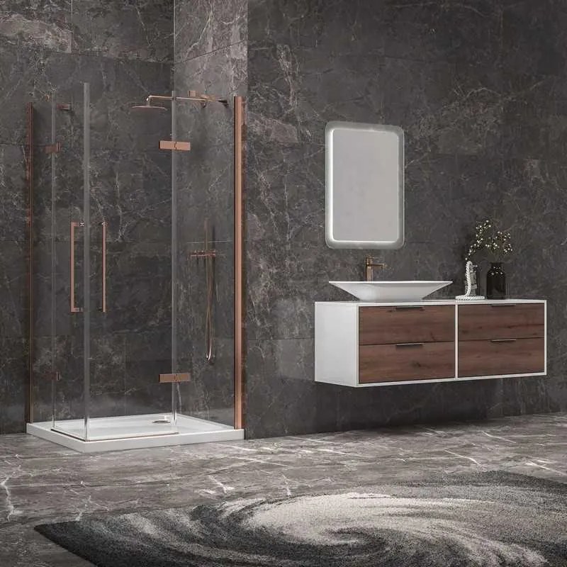 Kamalu - Box doccia 70x70 colore oro rosa battente | KT1000GR