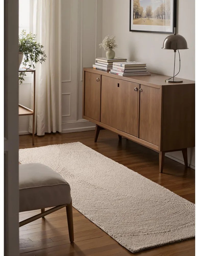 Passatoia colore naturale chiaro in lana tessuta a mano 80x300 cm Eleni Natural White – Hanse Home