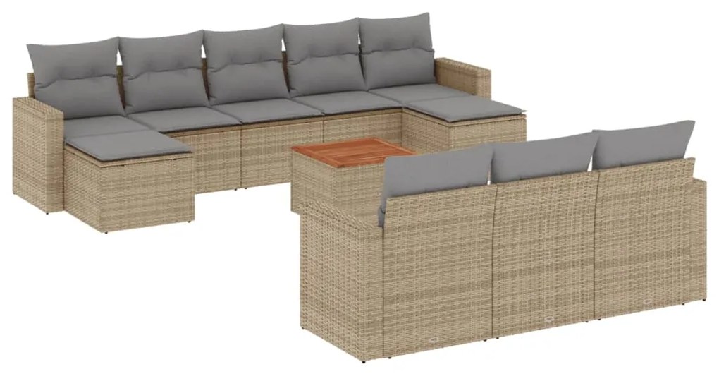 Set divano da giardino 11 pz con cuscini beige misto polyrattan