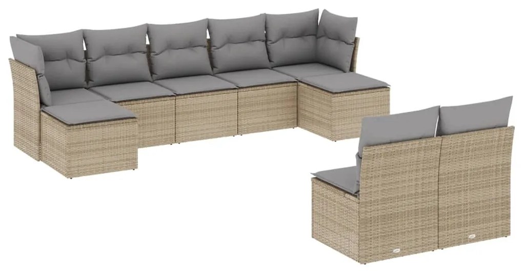 Set divano da giardino 9 pz con cuscini beige in polyrattan