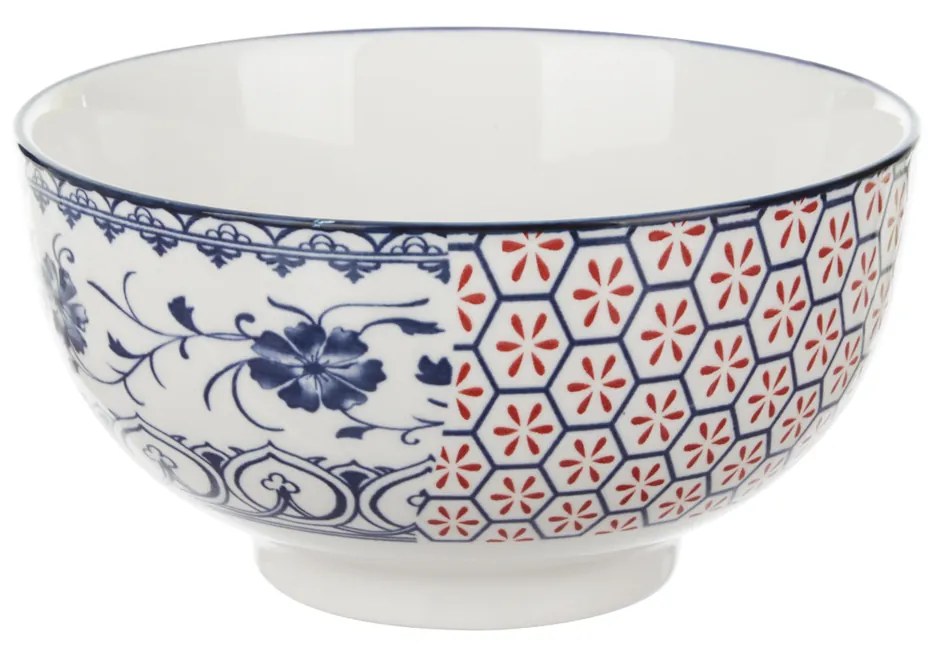 Ciotola in ceramica fiori blu rossi orientali 16x9 cm Sushiko