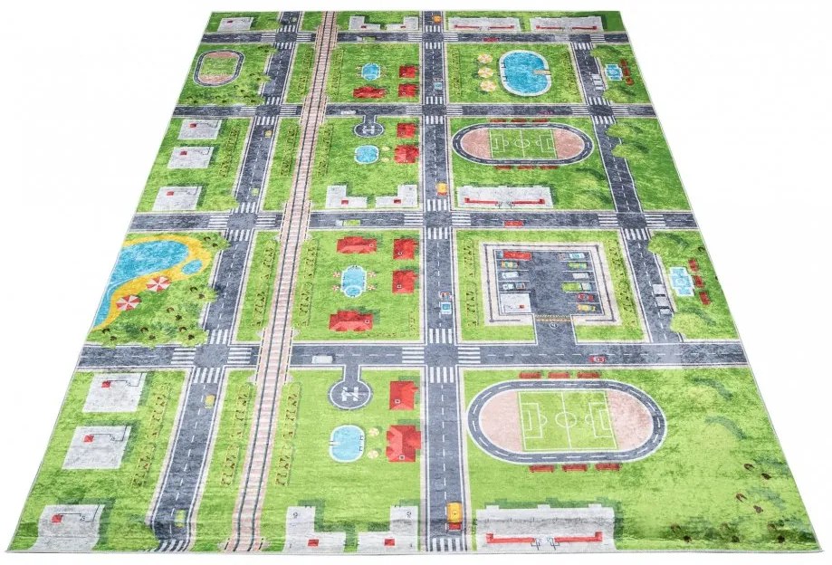 Tappeto per bambini con motivo di città verde Larghezza: 120 cm | Lunghezza: 170 cm