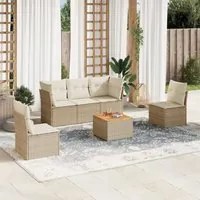 Set Divano da Giardino 6 pz con Cuscini Beige in Polyrattan 3223545