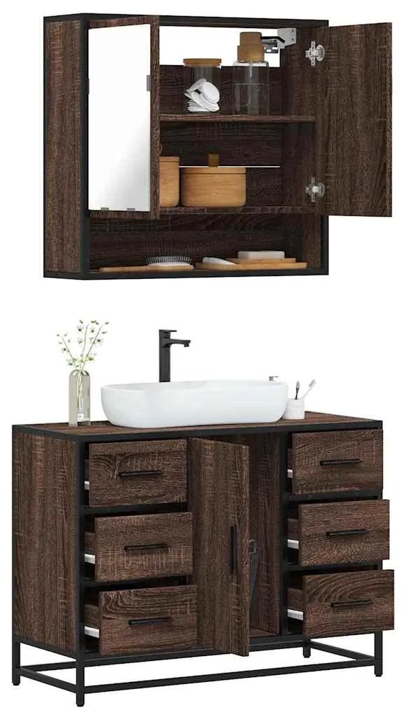 Set Mobili Da Bagno 2 Pz Rovere Marrone İn Legno Multistrato /
