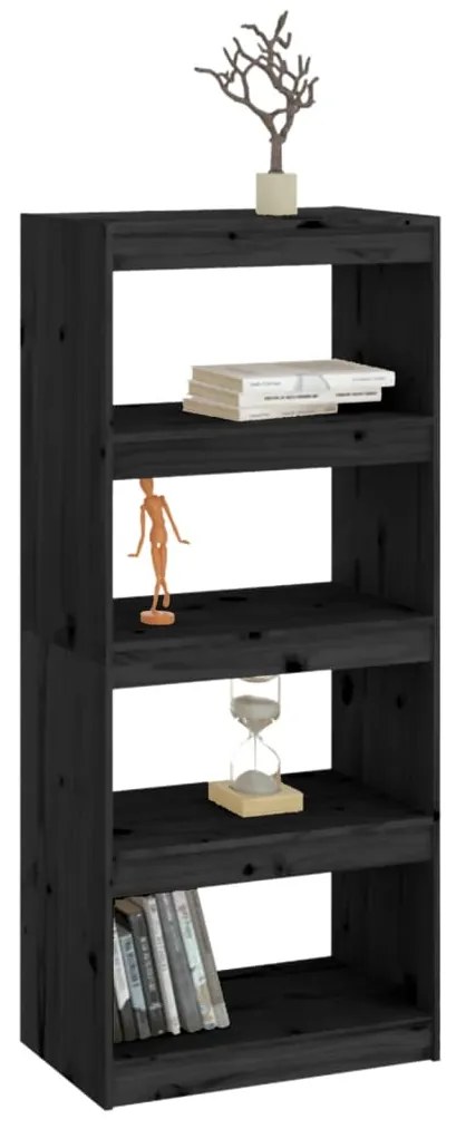 Libreria/Divisorio Nero 60x30x135,5 cm Legno Massello di Pino