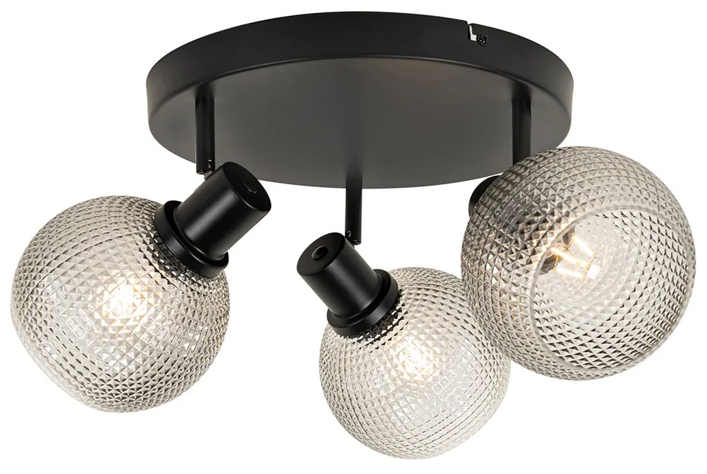 Faretto di design nero con vetro fumé 3 luci rotondo - Chico