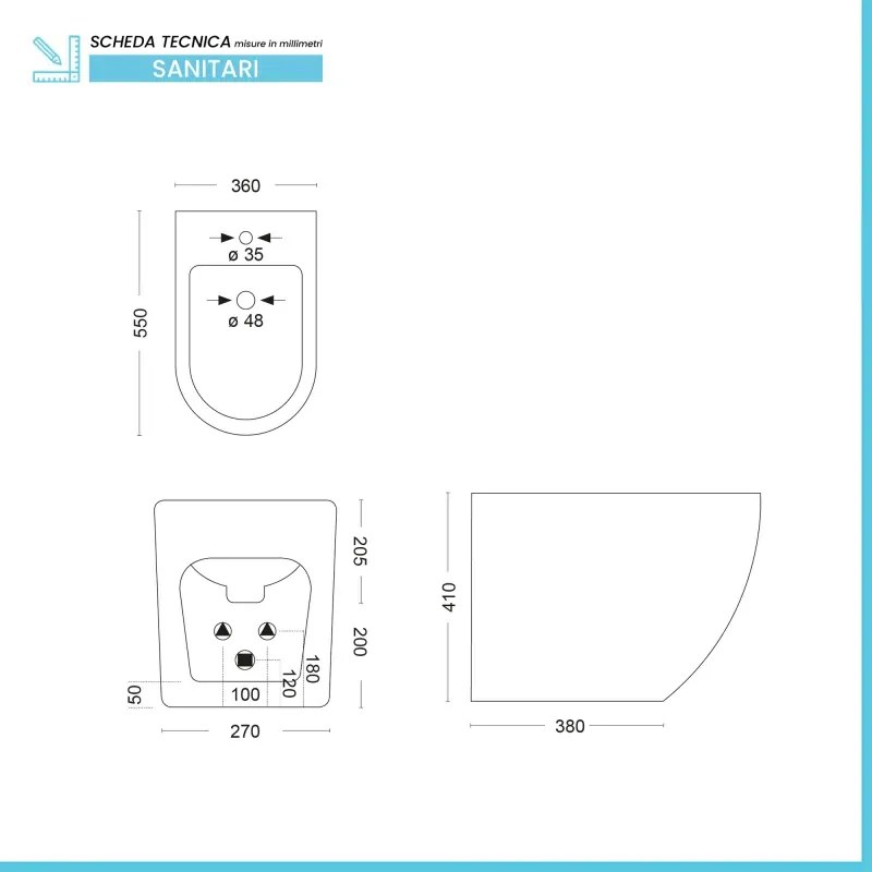 Sanitari Filomuro in ceramica bianca opaca con copriwc e scarico tornado Tokyo