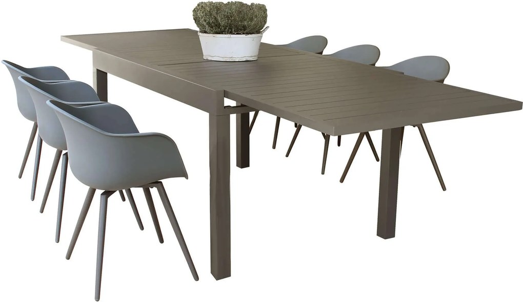 JERRI - set tavolo in alluminio cm 135/270 x 90 x 75 h con 6 Poltrone Dynamo