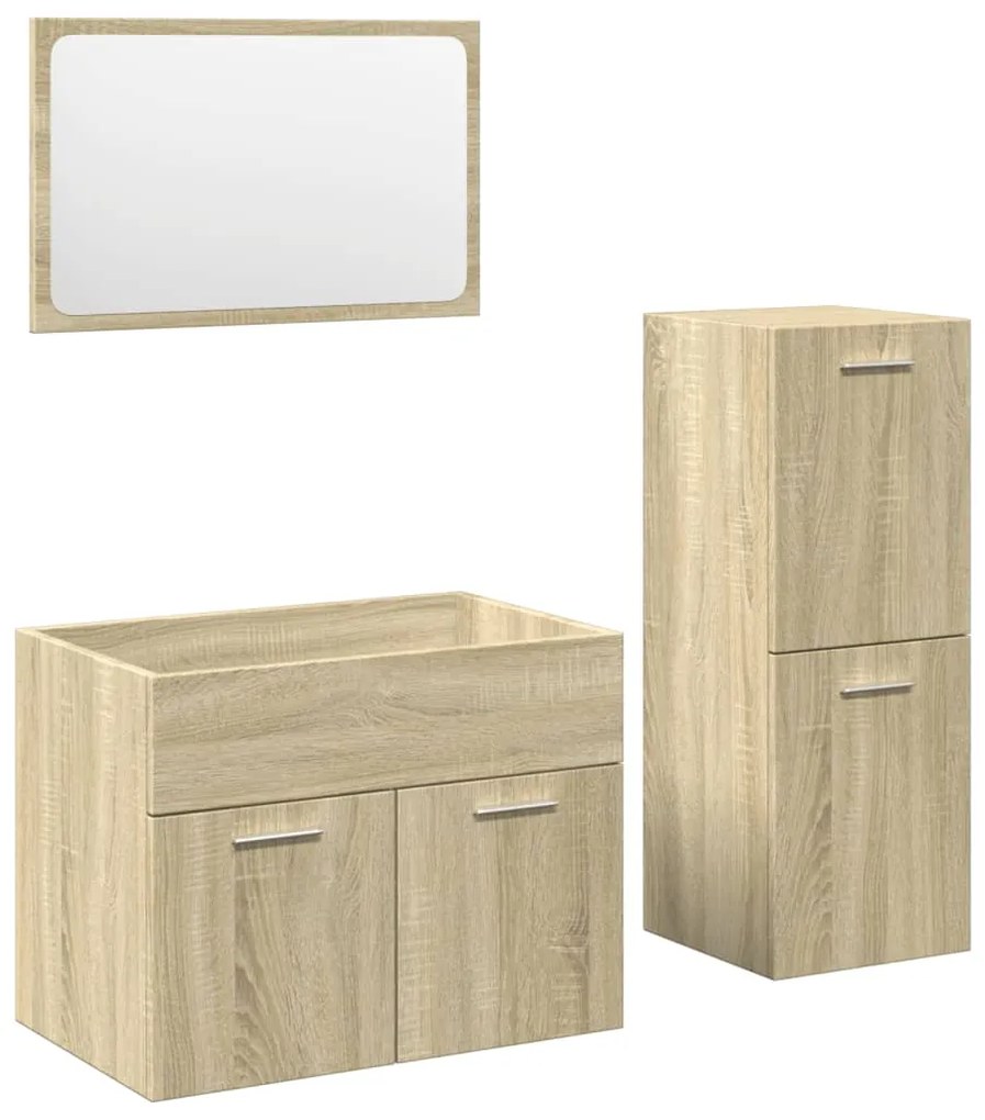 Set mobili da bagno 3 pz rovere sonoma in legno multistrato