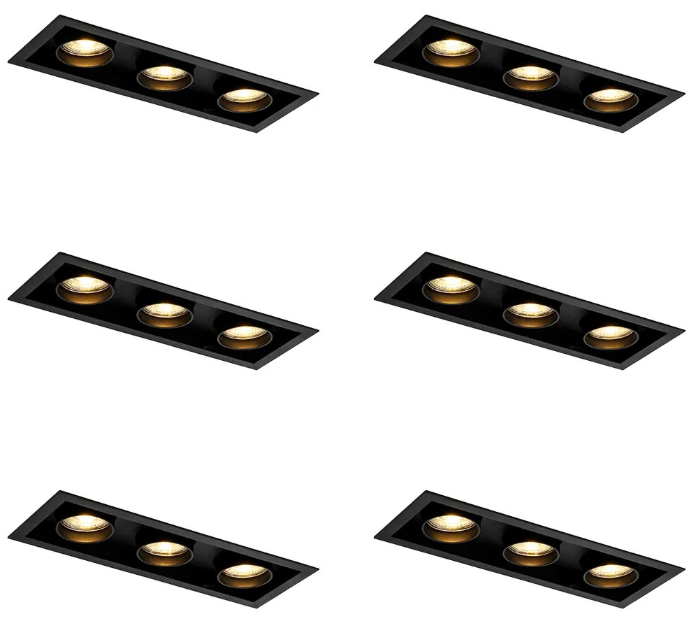Set di 6 faretti da incasso moderni neri regolabili a 3 luci - Roof