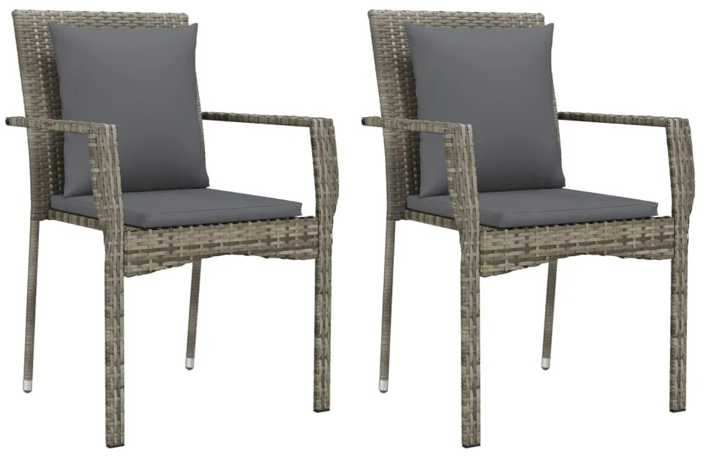 Set da Pranzo da Giardino 3 pz con Cuscini in Polyrattan Grigio