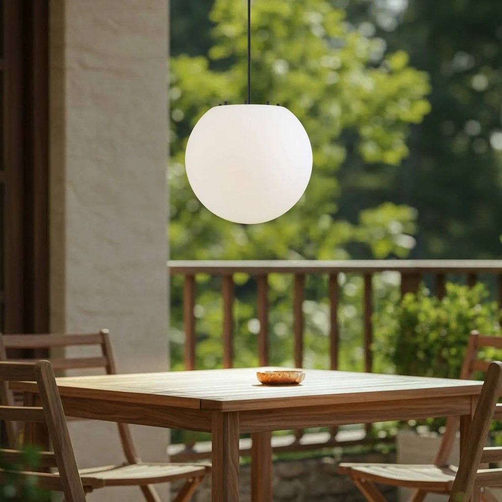 Lampada a sospensione da esterno Lindby Alea, bianco, plastica, Ø 38 cm