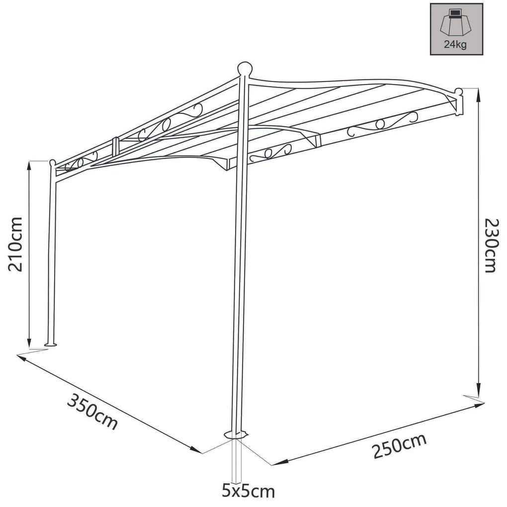 PEGASUS - pergola onda da giardino addossata in acciaio 3,5 x 2,5 m