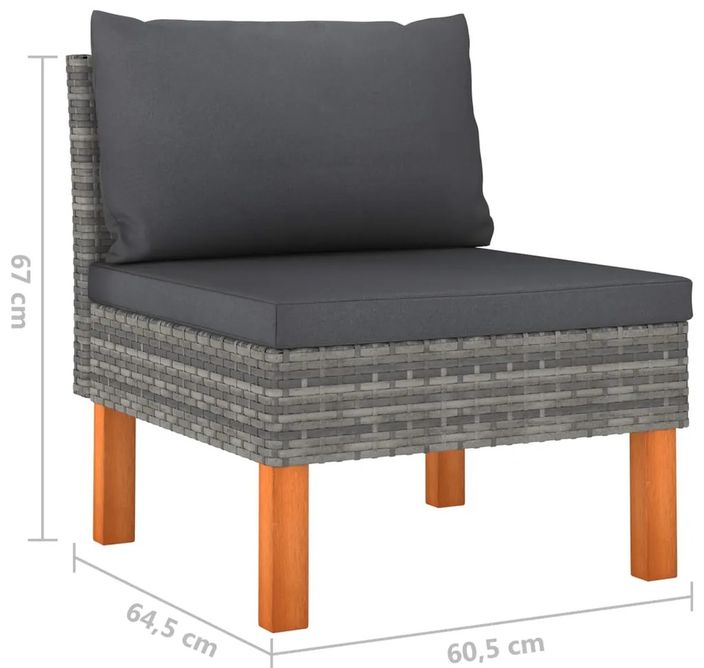 Set Divani da Giardino 6 pz con Cuscini in Polyrattan Grigio