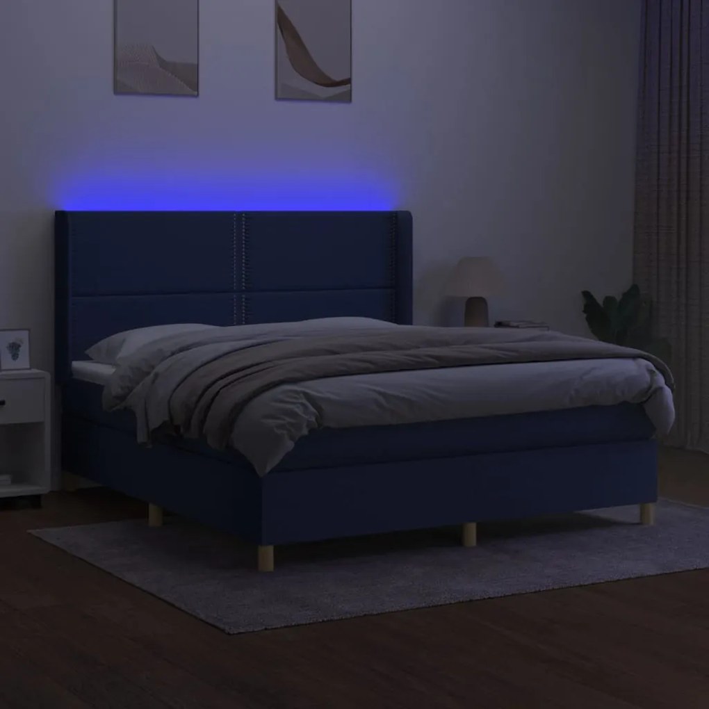 Letto a molle con materasso e led blu 160x200 cm in tessuto