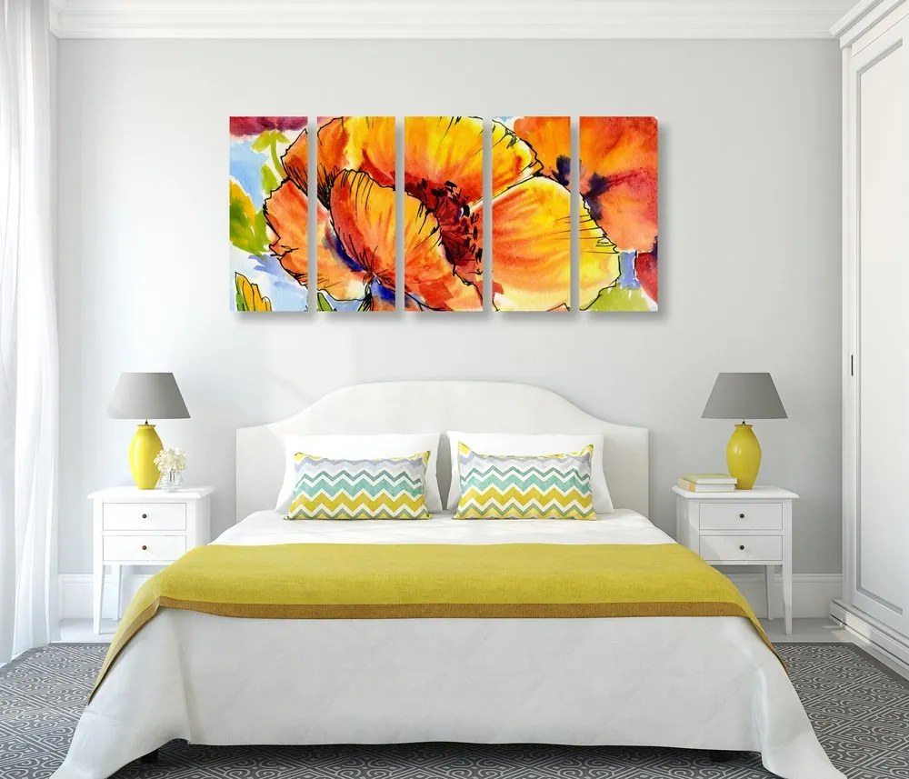Quadri 5 pezzi – Bouquet di fiori di papavero