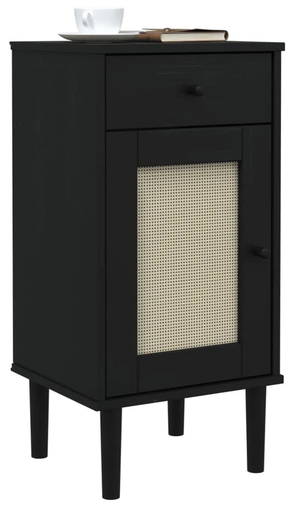 Credenza SENJA Aspetto Rattan Nero 40x35x80 cm Massello di Pino