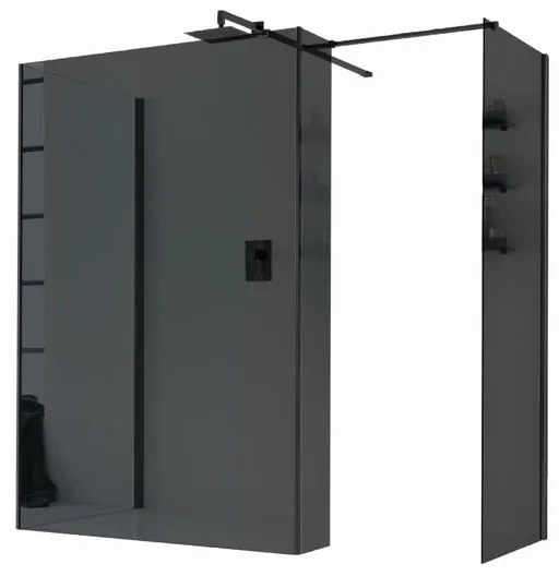 Box doccia walk-in Wens, vetro fumè 6 mm,  66-68-H 200 cm, profilo nero