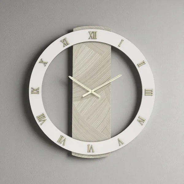 Orologio SCOTT rotondo D60 cm in legno rivestito con parato e dettagli Oro
