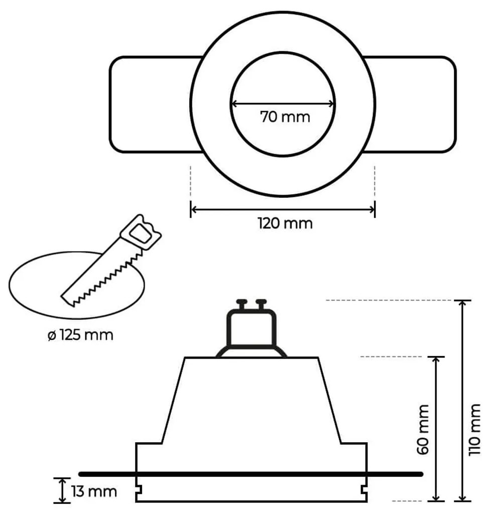 Portafaretto GU10 e MR16 in Gesso Pitturabile con Copertura Satinata Tondo Ø120mm