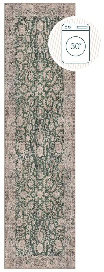 Passatoia verde lavabile 60x230 cm Beau Floral – Flair Rugs