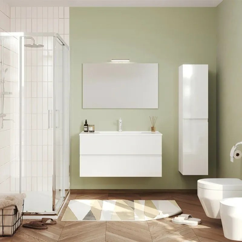 Pensile bagno sospeso bianco lucido H 136 cm ante reversibili soft-close Easy
