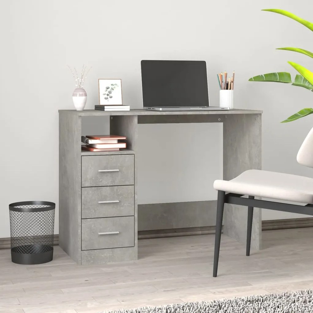 Scrivania Cassetti Grigio Cemento 102x50x76cm Legno Multistrato /